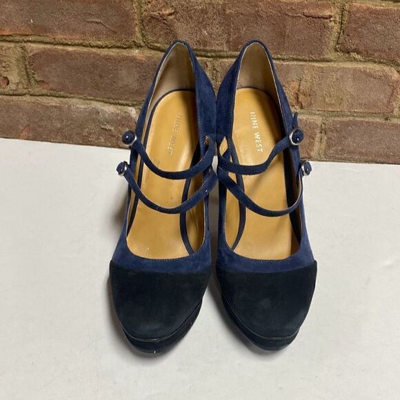 Nine West Nwargile Navy & Black Suede Platform Stiletto Heels Size 9.5 - Picture 2 of 9